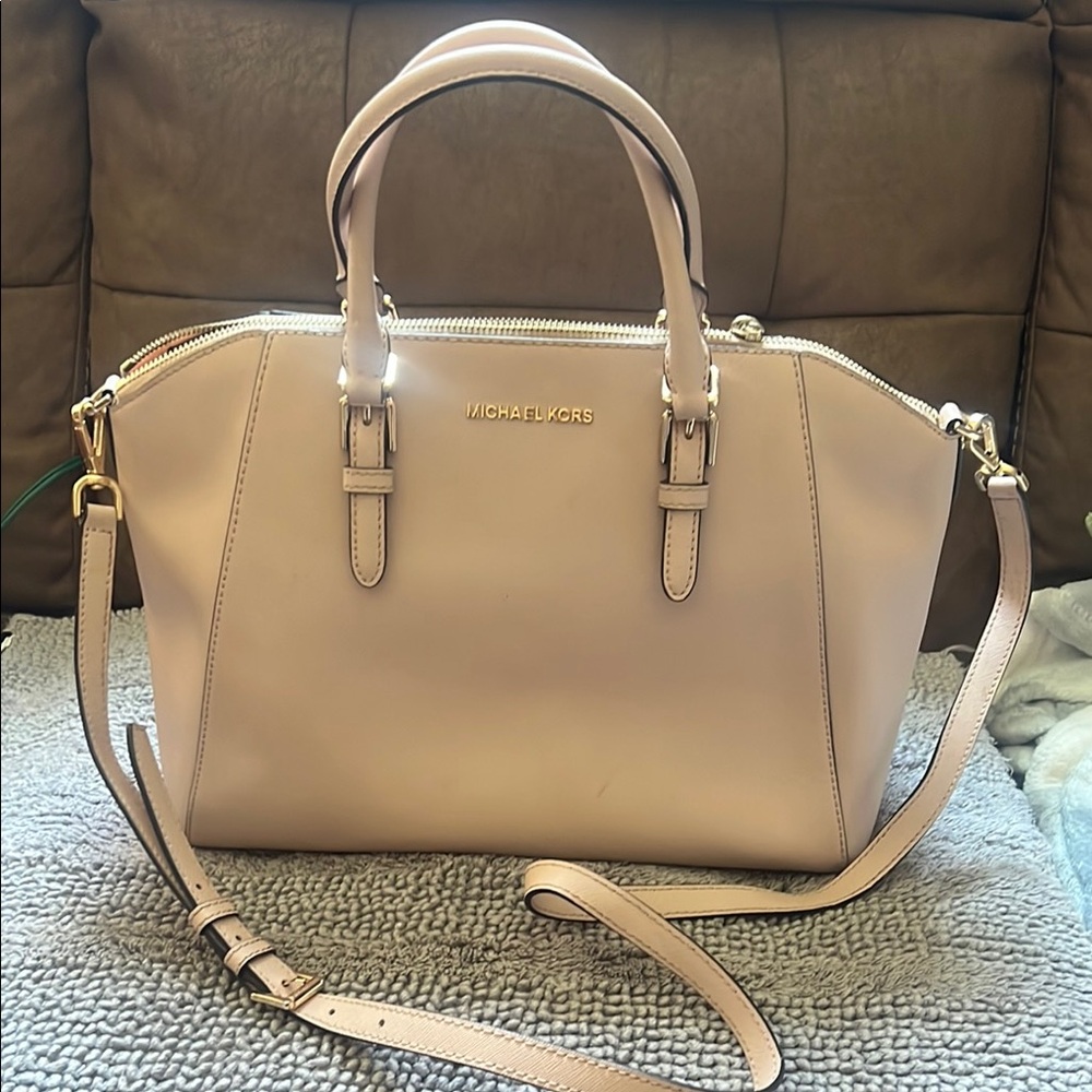 Michael Kors Pale Pink Leather Satchel with Gold Hardware